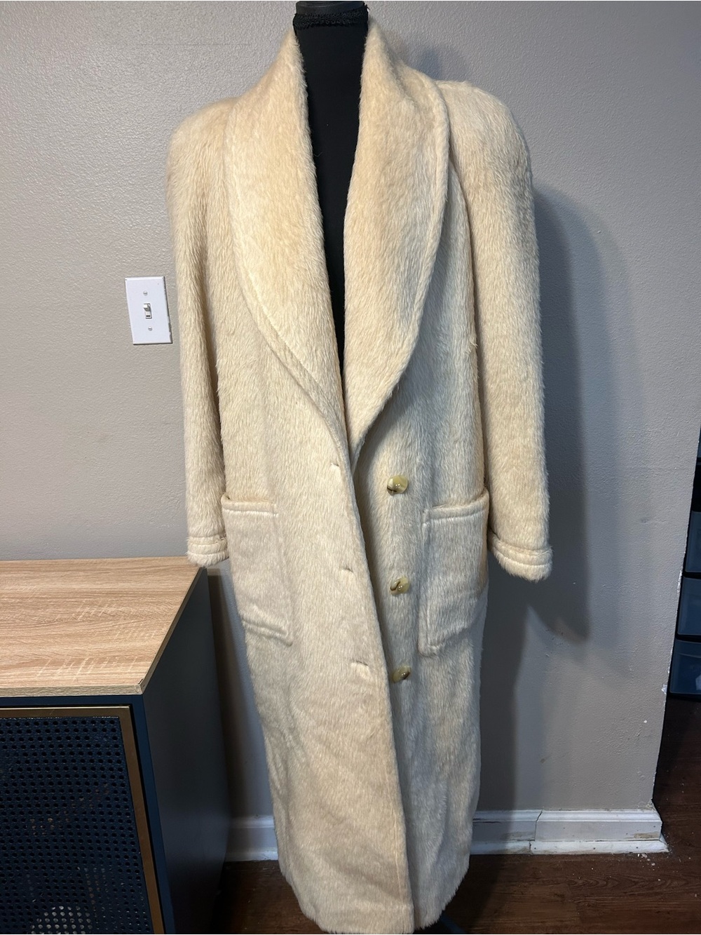 Vintage Agnona Saks Fifth Avenue Women 10 Alpaca Wool Ivory Maxi Coat Italy